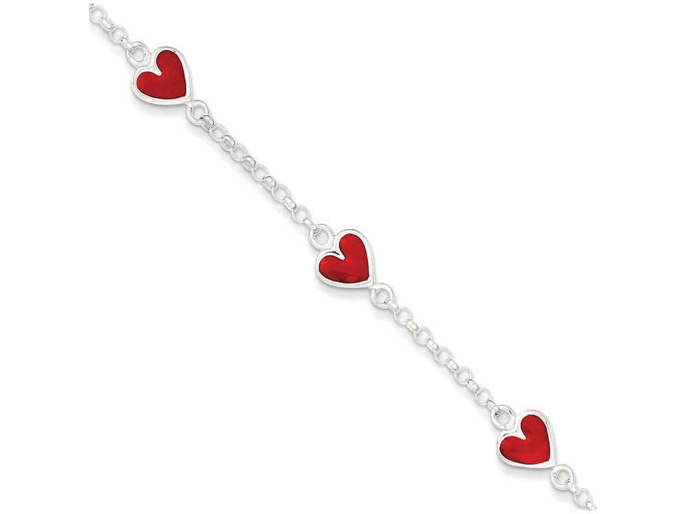 FJC Finejewelers Sterling Silver Enamal Red Heart Child's Bracelet
