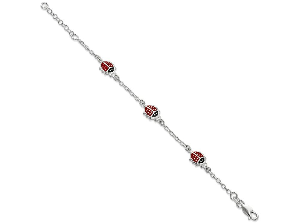 FJC Finejewelers Sterling Silver Red Enamal Ladybugs Childs Bracelet