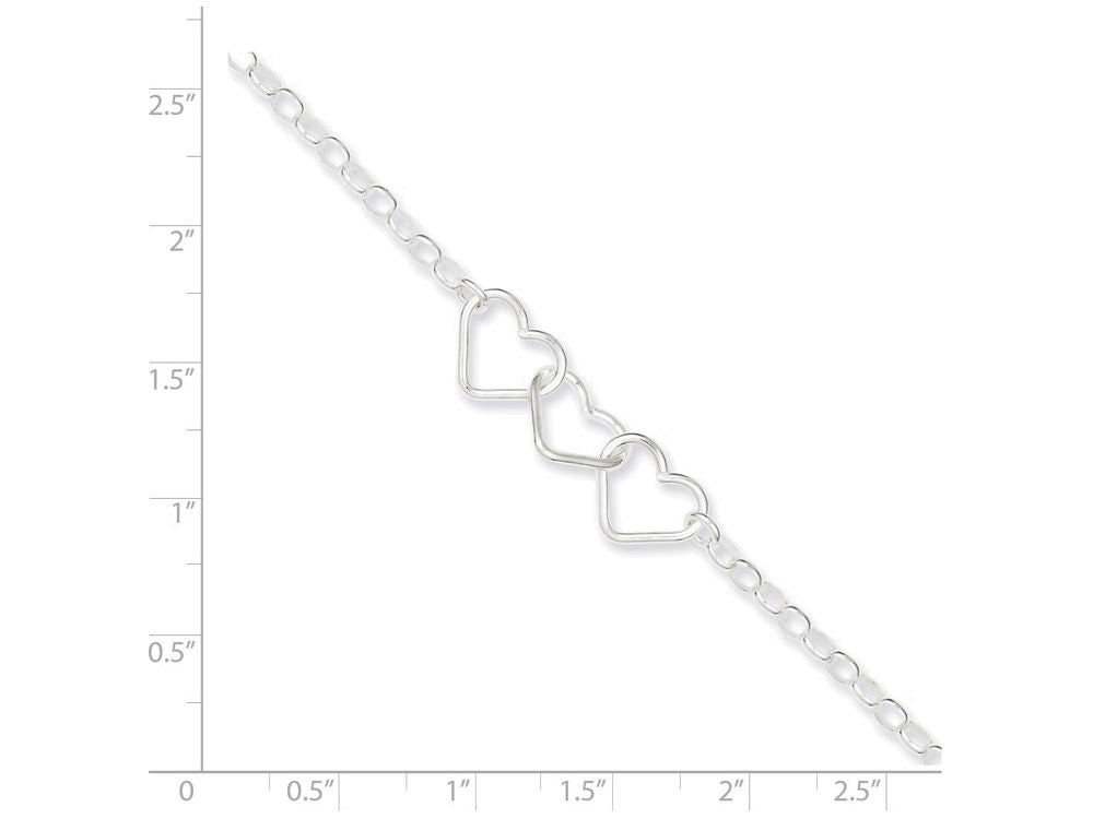 FJC Finejewelers Sterling Silver 9 Rolo Chain With 3 Interlocking Hearts Anklet (Smaller Ankles)