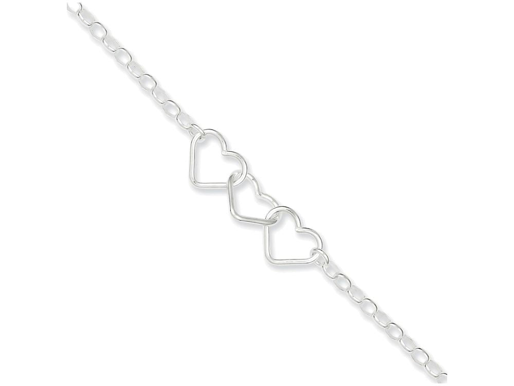 FJC Finejewelers Sterling Silver 9 Rolo Chain With 3 Interlocking Hearts Anklet (Smaller Ankles)