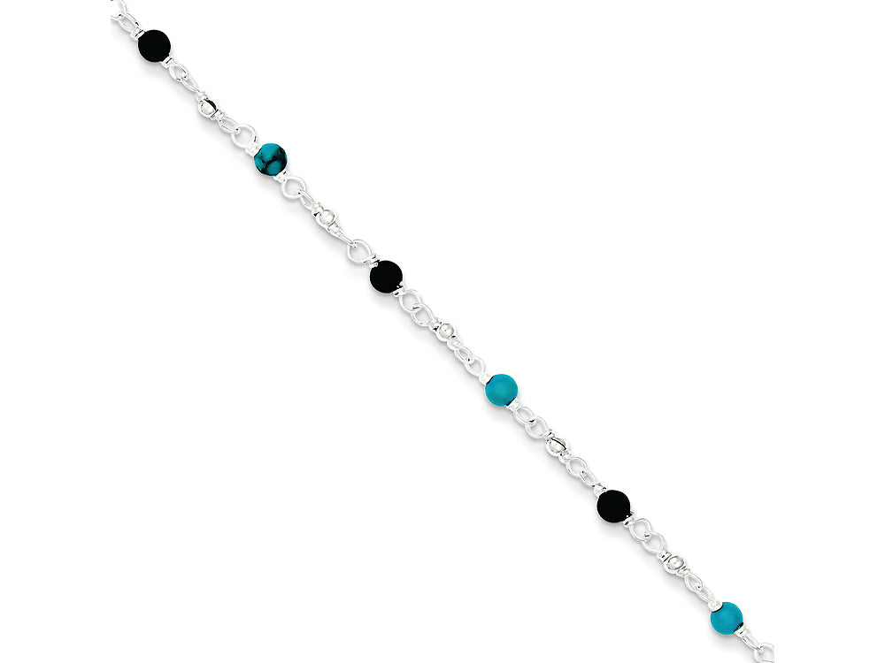 FJC Finejewelers Sterling Silver Onyx/turquoise Anklet Bracelet
