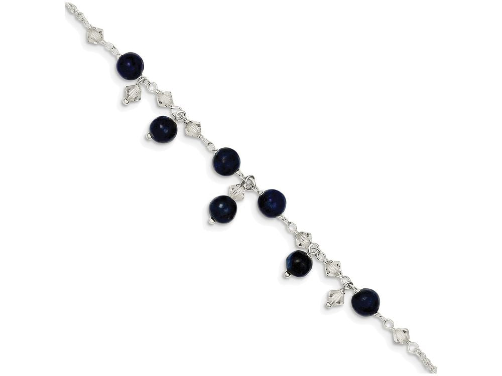 FJC Finejewelers Sterling Silver Shadow Crystal/lapis Anklet Bracelet