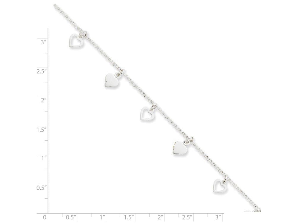 FJC Finejewelers Sterling Silver Polished Hearts Anklet
