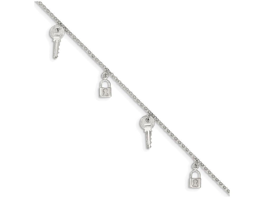 FJC Finejewelers Sterling Silver Polished Lock and Key Anklet