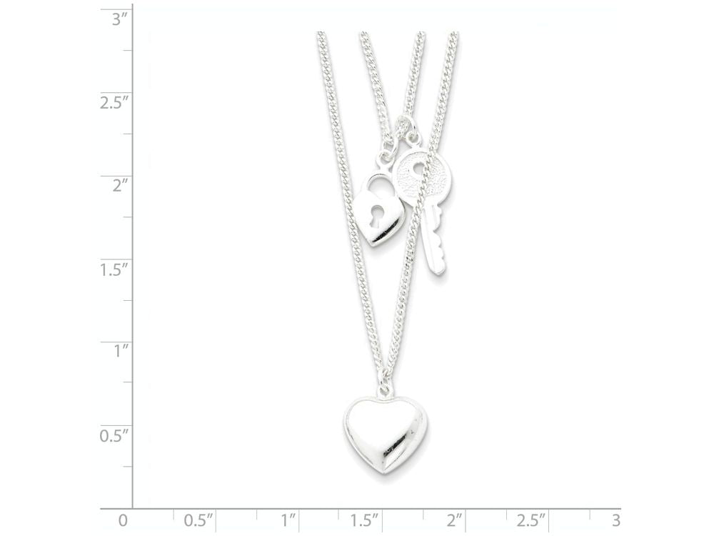 FJC Finejewelers Sterling Silver Double Heart and Key Necklace