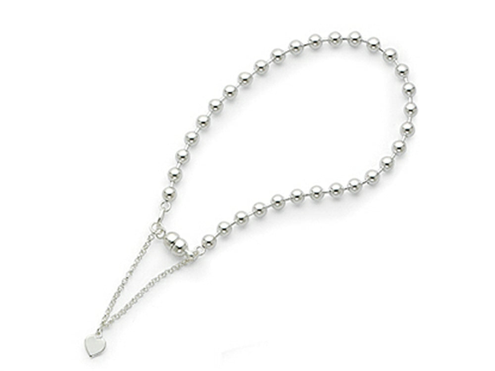 Amore LaVita™ Sterling Silver Beaded Dangling Heart Magnetic Clasp Bracelet (4.0mm)