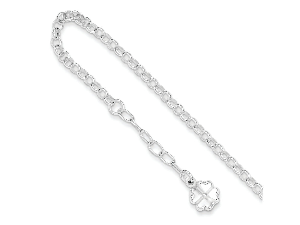FJC Finejewelers Sterling Silver Polished Four Leaf Clover With 1 inch Ext. Anklet