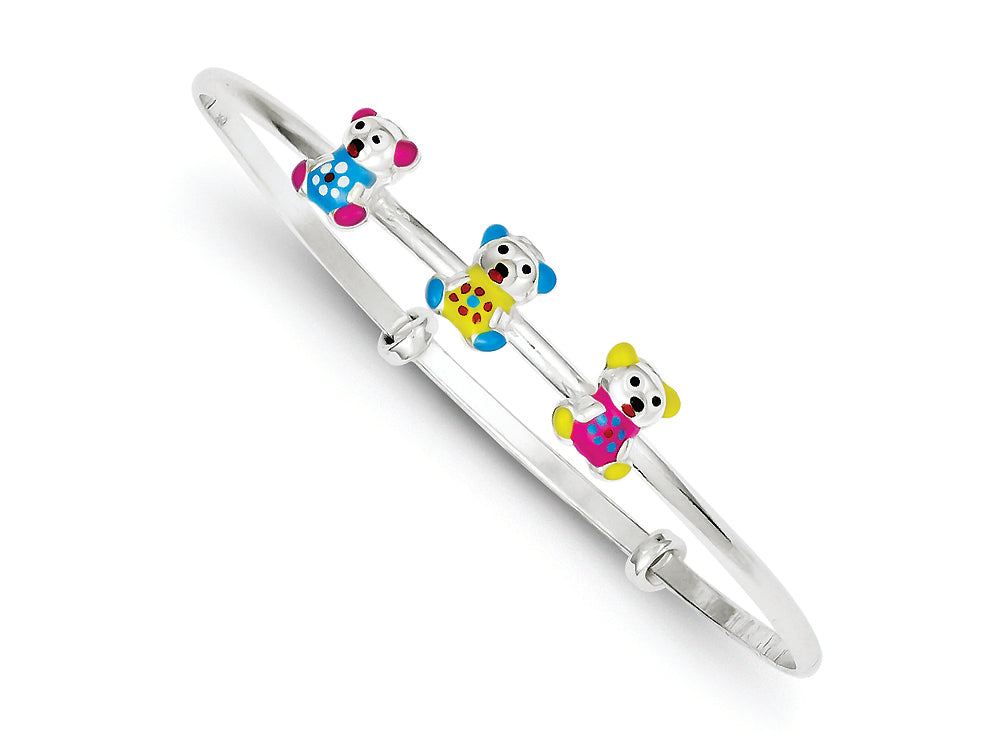 FJC Finejewelers Sterling Silver Enameled Children's Teddy Bear Adjustable Bangle