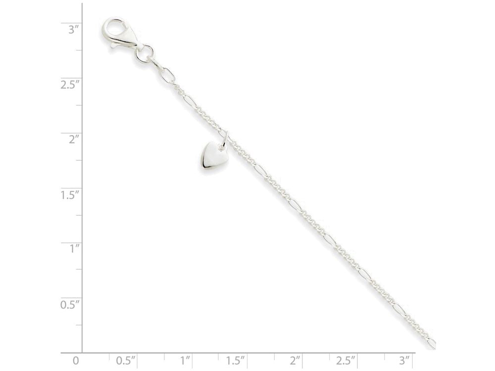 FJC Finejewelers Sterling Silver 10inch Polished Dangling Hearts On Figaro Anklet