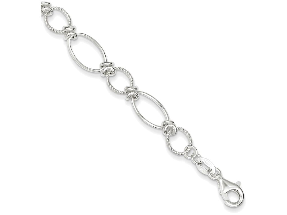FJC Finejewelers Sterling Silver Polished and Textured Fancy Circle and Oval Link Bracelet