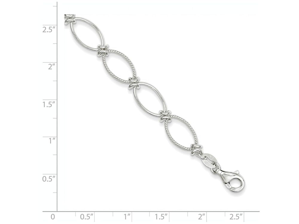 FJC Finejewelers Sterling Silver Polished and Textured Fancy Oval Link Bracelet