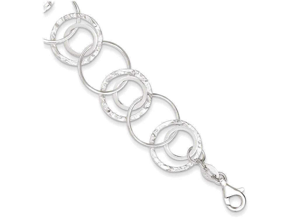 FJC Finejewelers Sterling Silver Polished and Textured Fancy Circle Link Bracelet