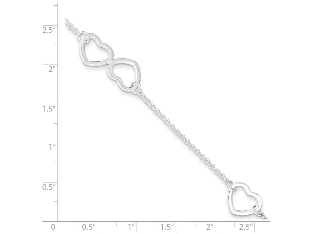 FJC Finejewelers Sterling Silver Polished Heart W/ 1in Ext. Anklet
