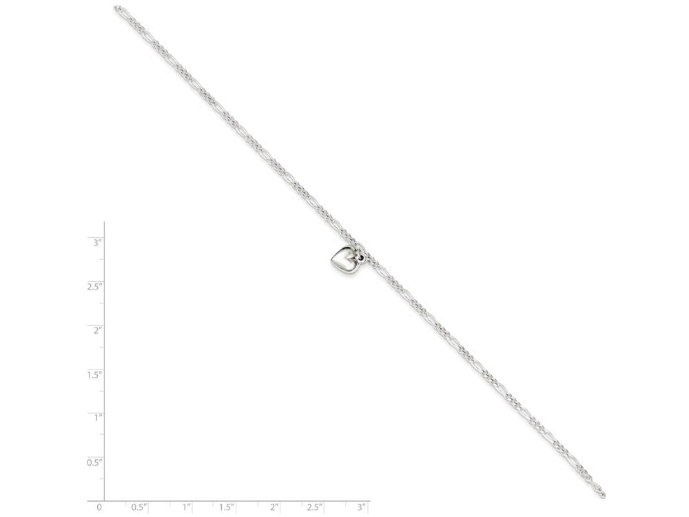 FJC Finejewelers Sterling Silver Polished Heart W/ 1in Ext. Anklet
