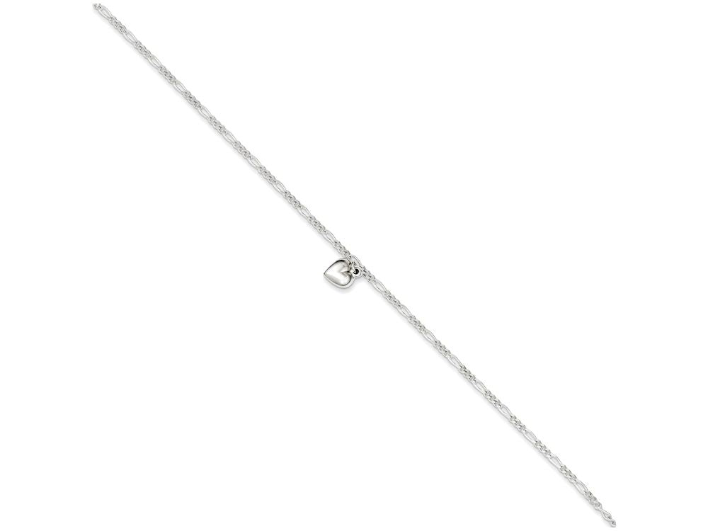 FJC Finejewelers Sterling Silver Polished Heart W/ 1in Ext. Anklet
