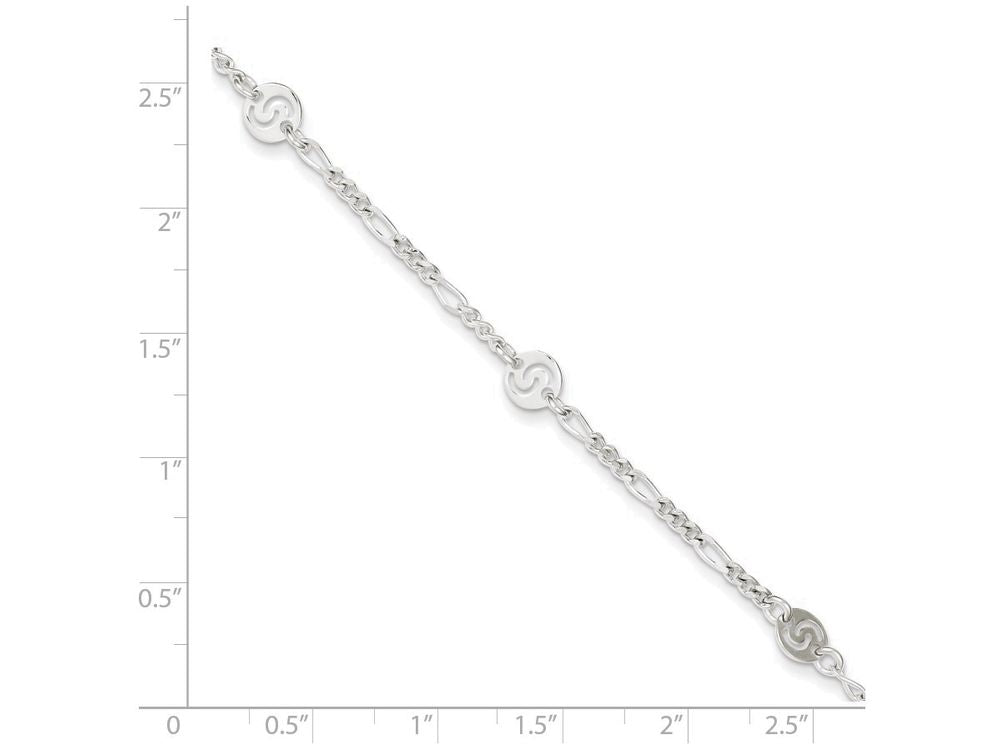 FJC Finejewelers Sterling Silver Polished Swirl Disc W/ 1in Ext. Anklet