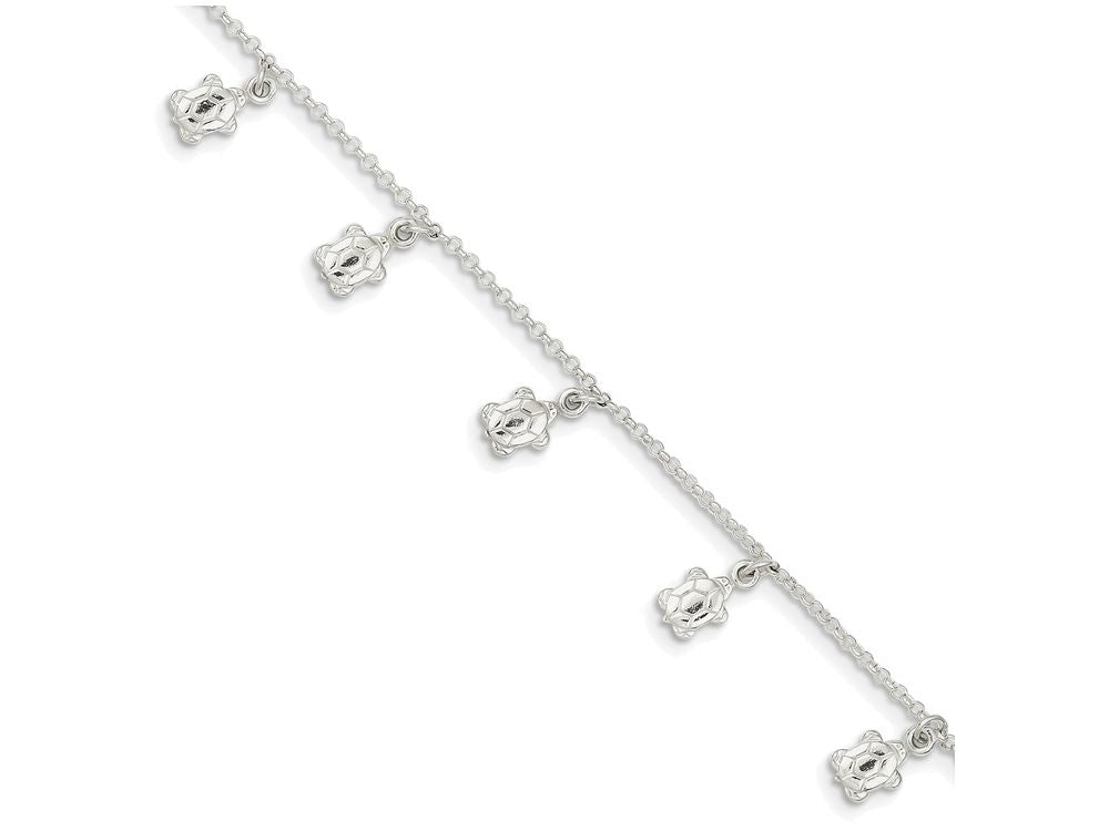 FJC Finejewelers Sterling Silver Polished Turtle W/ 1in Ext. Anklet