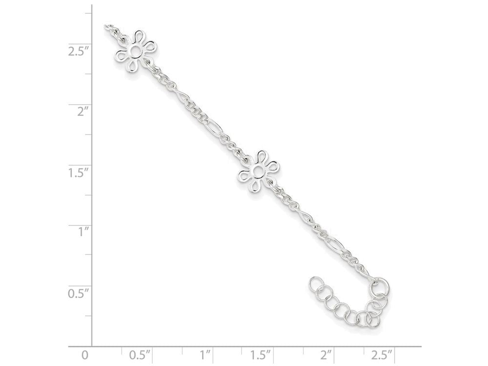 FJC Finejewelers Sterling Silver Polished Flower W/ 1in Ext. Anklet