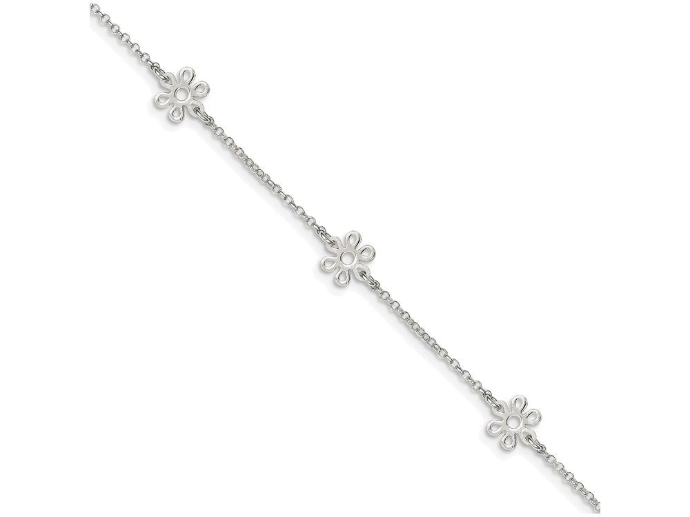 FJC Finejewelers Sterling Silver Polished Flower W/ 1in Ext. Anklet