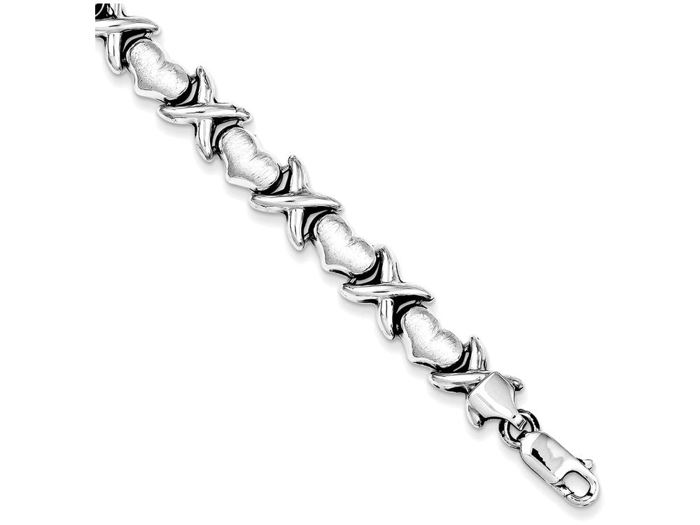 FJC Finejewelers Sterling Silver Rhodium Polished And Brushed X's And Hearts Bracelet