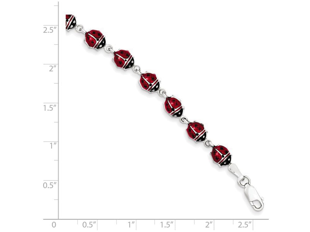 FJC Finejewelers Sterling Silver Rhodium Polished Enameled Lady Bug Bracelet