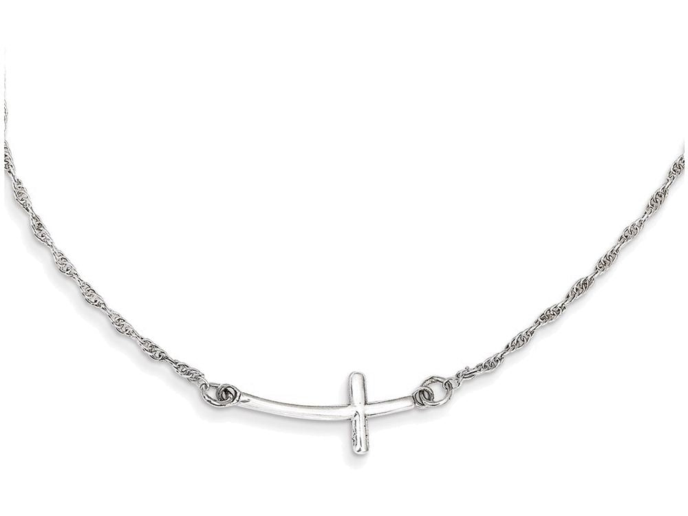 FJC Finejewelers Sterling Silver Small Sideways Curved Cross 18 inch Necklace