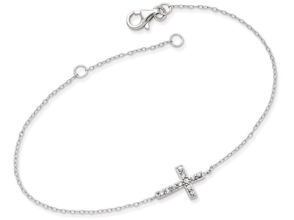 FJC Finejewelers Sterling Silver With CZ Sideways Cross W 1 In Ext Bracelet