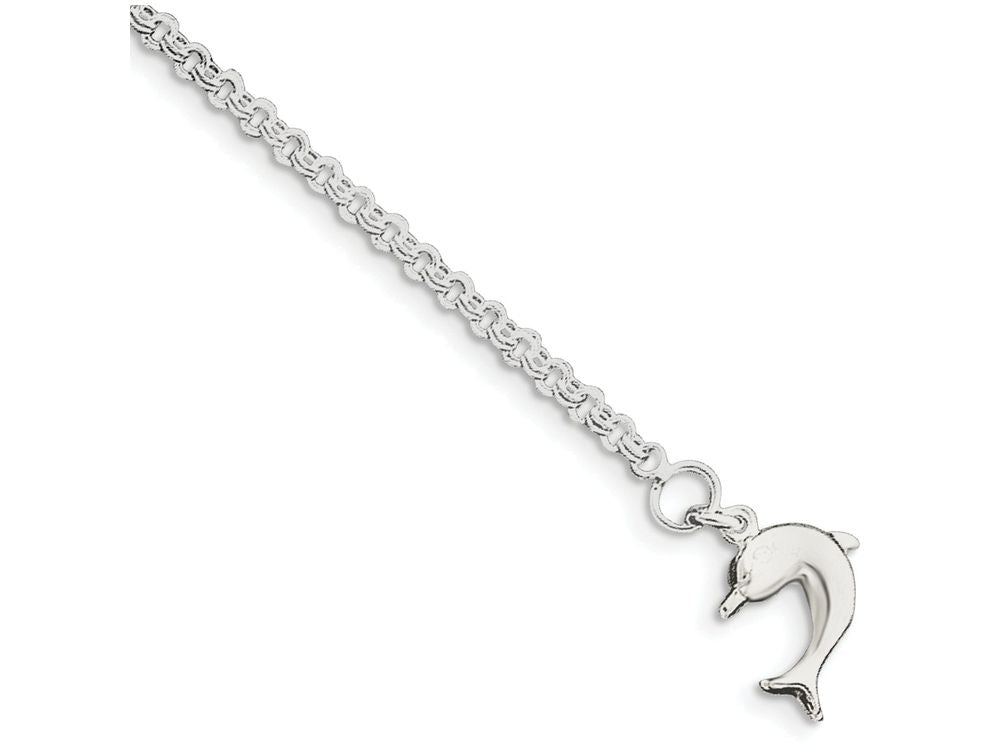 FJC Finejewelers Sterling Silver 10inch Hollow Polished 3-dimensional Dolphin Anklet