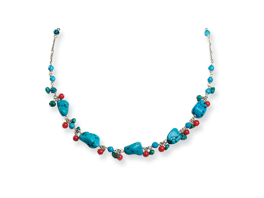 FJC Finejewelers Sterling Silver Dyed Howlite/turquoise/red Coral Necklace
