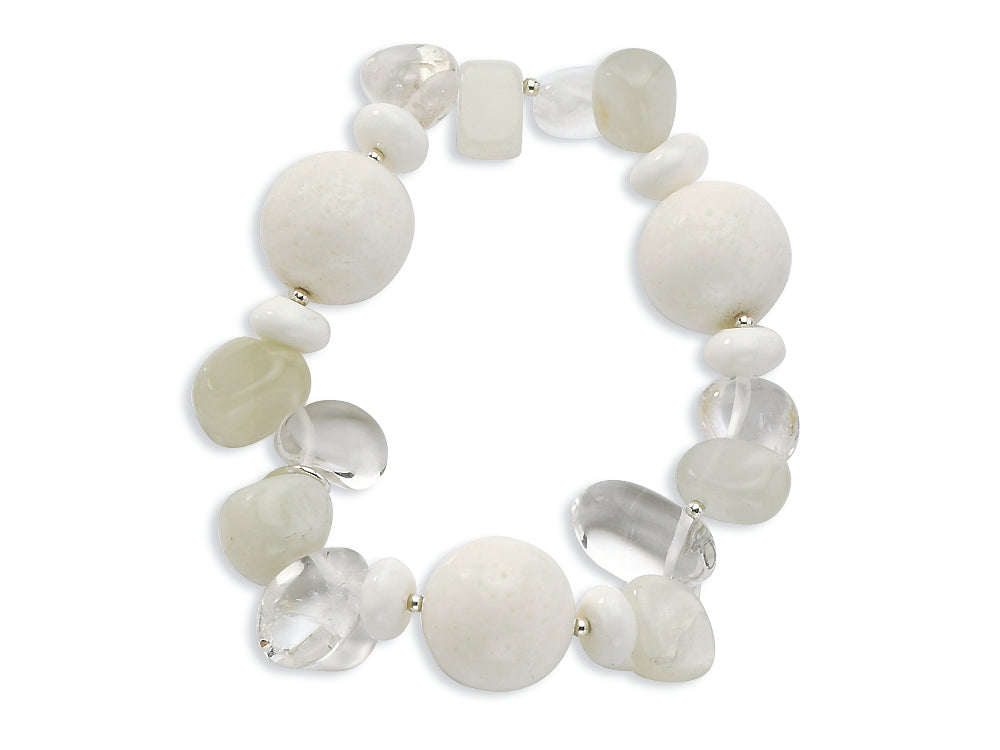 FJC Finejewelers Sterling Silver Coral Jade Moonstone Rock Quartz Stretch Bracelet