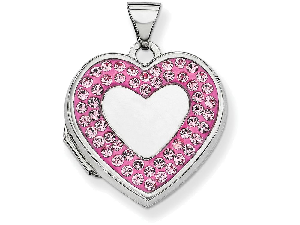FJC Finejewelers Sterling Silver 18mm Heart Light Rose Preciosa Elements Border Locket Necklace