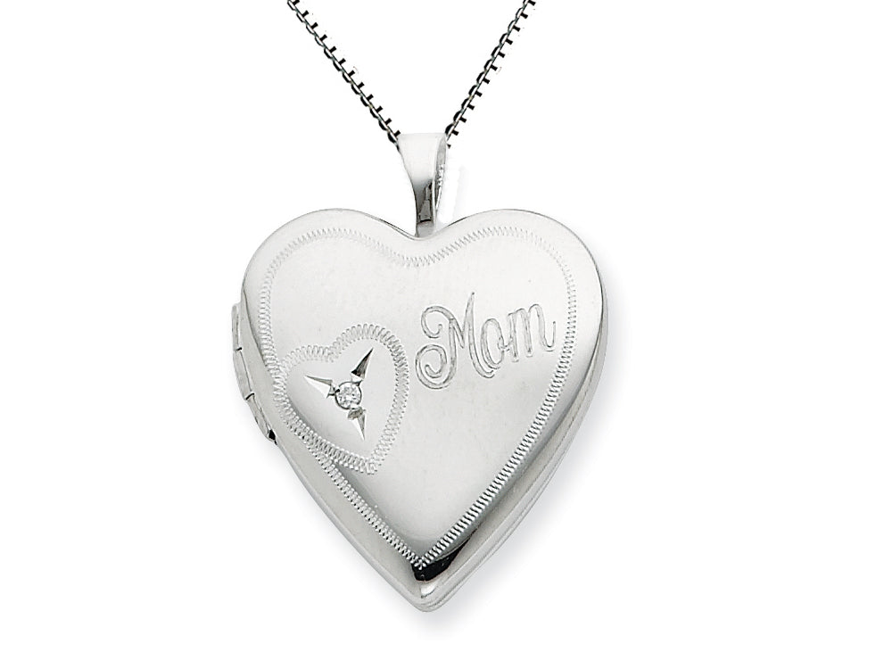 FJC Finejewelers 925 Sterling Silver 20mm Mom with Diamond Heart Locket Necklace - Chain Included