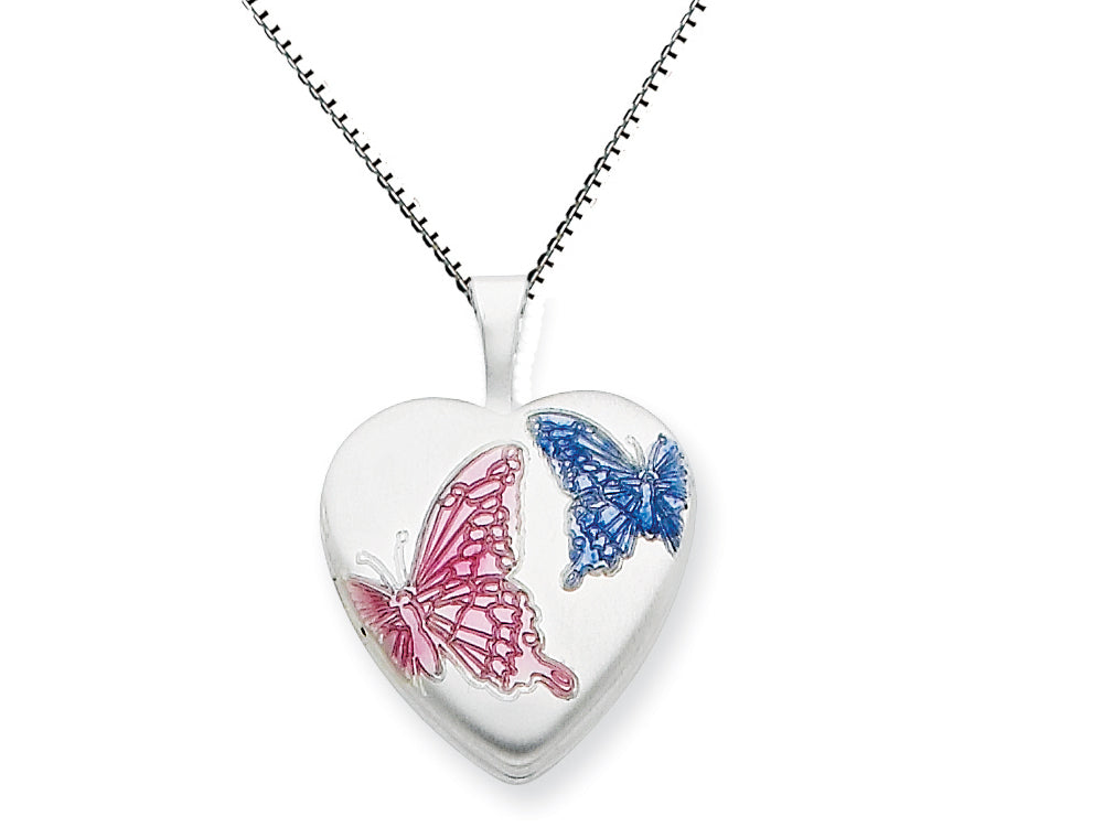 FJC Finejewelers 925 Sterling Silver 16mm Enameled Butterfly Heart Locket Necklace - Chain Included