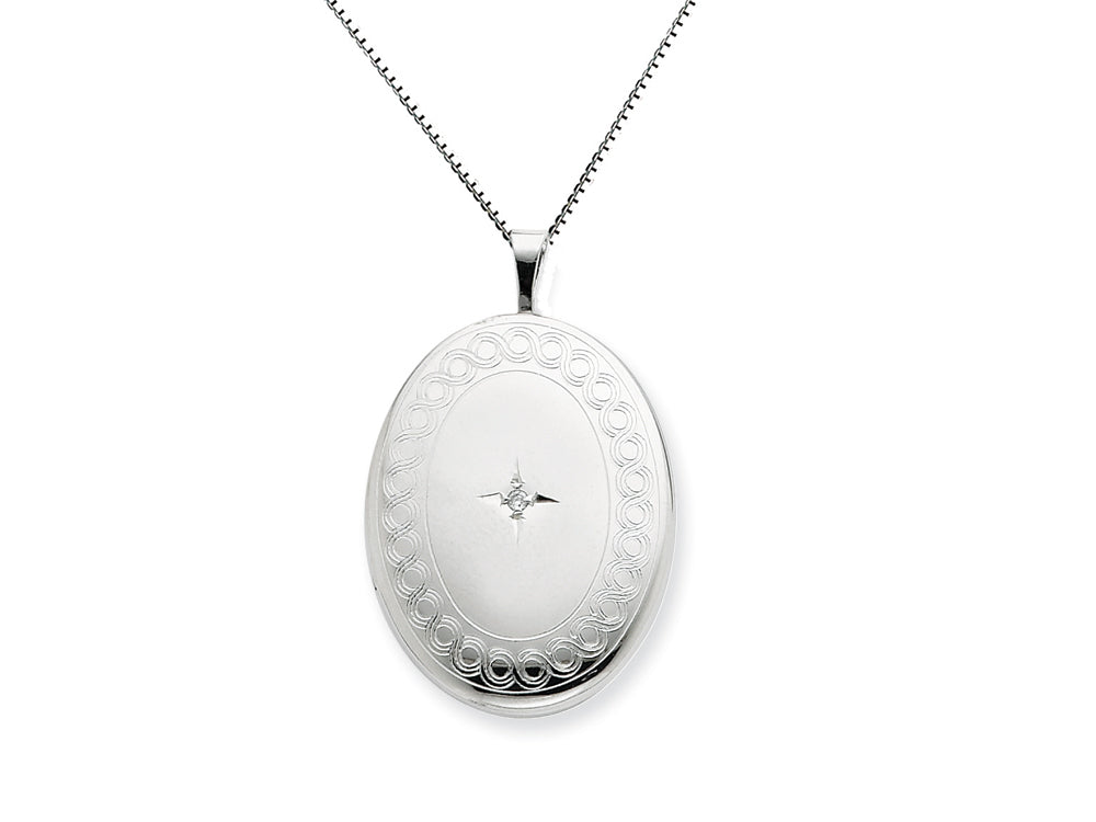 FJC Finejewelers 925 Sterling Silver 20mm Oval Diamond Locket Necklace - Chain Included