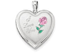 FJC Finejewelers Sterling Silver 24mm Enameled Rose Heart Locket Necklace