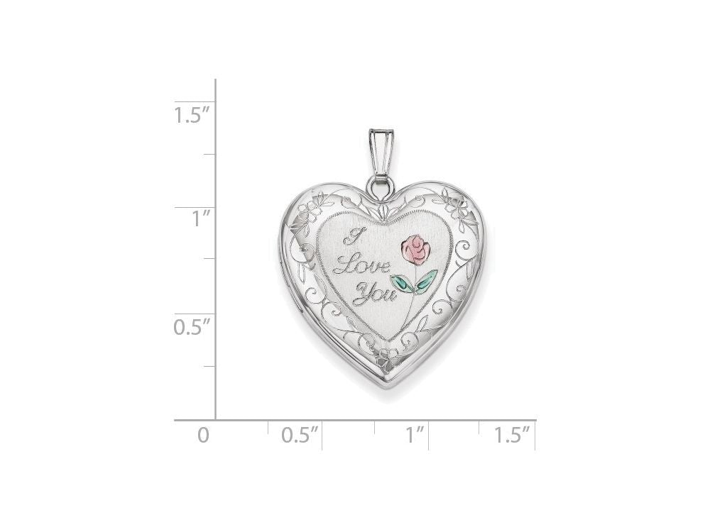 FJC Finejewelers Sterling Silver 24mm Enameled Rose With Border Heart Locket Necklace