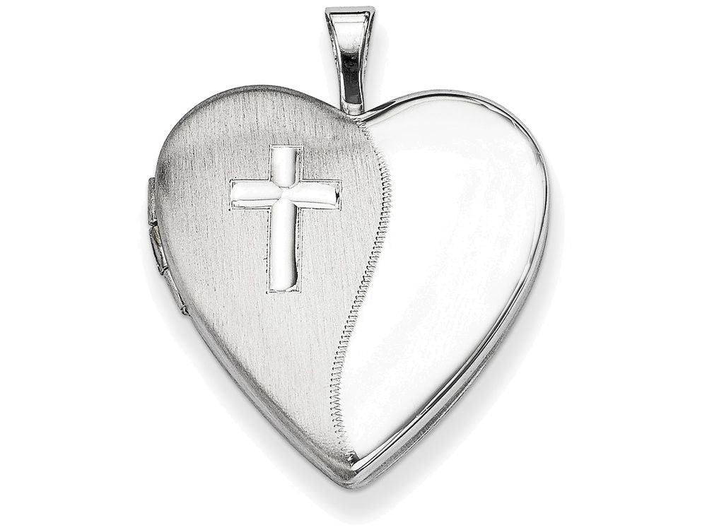 FJC Finejewelers Sterling Silver 20mm Cross Satin/polished Heart Locket Necklace