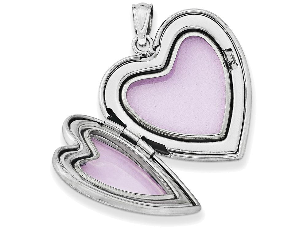 FJC Finejewelers Sterling Silver 24mm Enameled Floral Border Family Heart Locket Necklace
