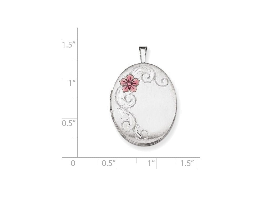 FJC Finejewelers Sterling Silver 26mm Enameled Flower And Scroll Oval Locket Necklace