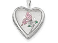 FJC Finejewelers Sterling Silver 20mm Enameled Butterfly Heart Locket Necklace