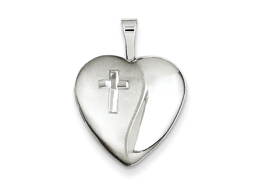 FJC Finejewelers Sterling Silver and Diamond 16mm D/c Cross Heart Locket Necklace