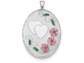 FJC Finejewelers Sterling Silver 26mm Enameled, D/c Floral and Heart Oval Locket Necklace