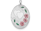 FJC Finejewelers Sterling Silver 26mm Enameled, D/c Floral and Heart Oval Locket Necklace