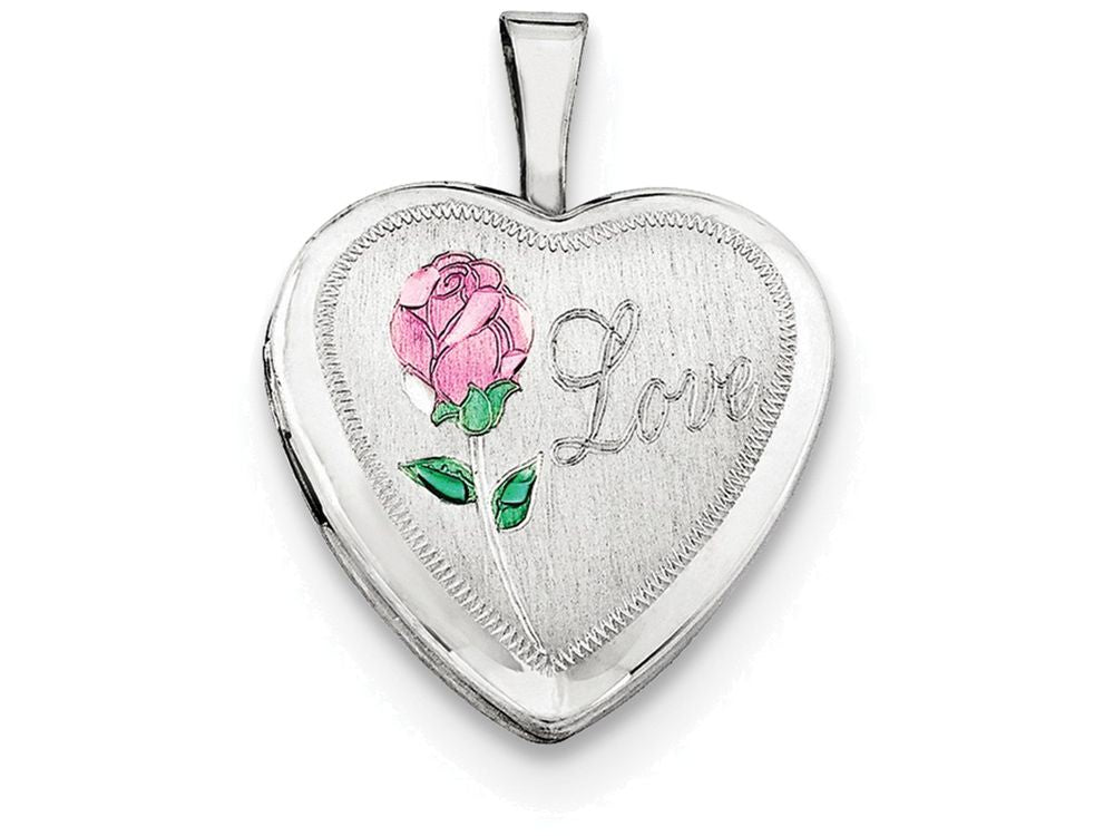 FJC Finejewelers Sterling Silver 16mm Enameled and D/c Love Heart Locket Necklace