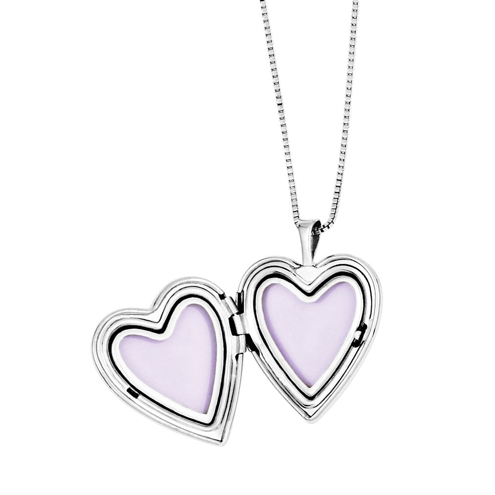 FJC Finejewelers Sterling Silver Rhodium-plated Cross And Flowers Enamel Heart Locket And Pendant Set 18 inch chain incl