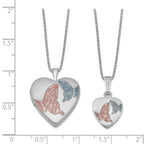 FJC Finejewelers Sterling Silver Rhodium-plated Satin Enamel Butterflies Heart Locket And Small Pendant Set 18 inch chai