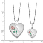 FJC Finejewelers Sterling Silver Rhodium-plated Polished And Satin Rose Heart Locket And Pendant Set 18 inch chain inclu