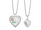 FJC Finejewelers Sterling Silver Rhodium-plated Polished And Satin Rose Heart Locket And Pendant Set 18 inch chain inclu