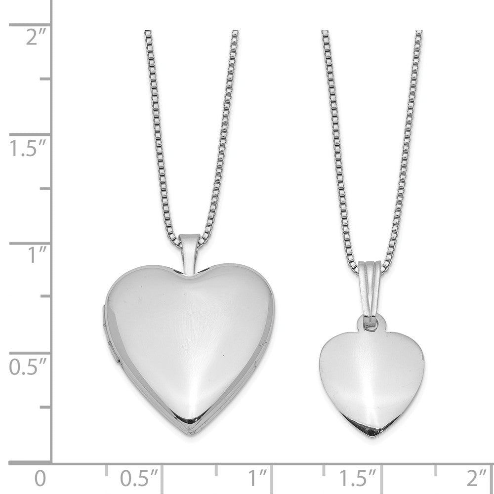 FJC Finejewelers Sterling Silver Rhodium-plated Polished And Satin Heart Locket And Pendant Set 18 inch chain included