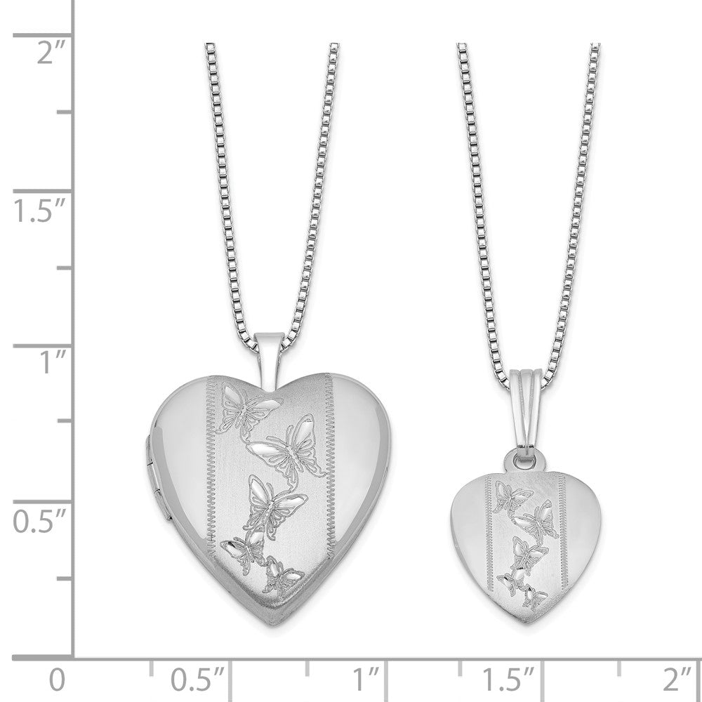 FJC Finejewelers Sterling Silver Rhodium-plated Polished And Satin Butterfly Heart Locket And Small Pendant Set 18 inch